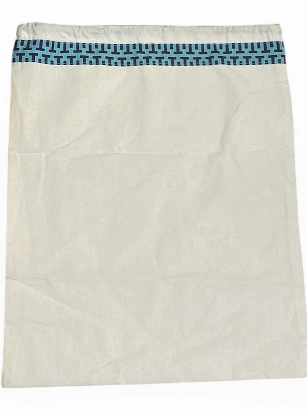 Authentic Tory Burch Cream Canvas Dust Bag Drawstring Gold Logo Charm Sea